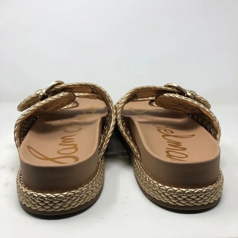 Sam Edelman Reid Slide Sandals Womens 9 Gold Braided Double Buckle Platform